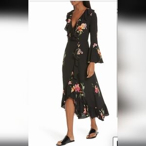 Etro 100% Silk Black Floral Long Sleeve Luxury Dress